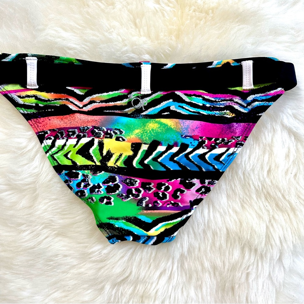 OP Ocean Pacific Vintage Neon Animal Print Black Belted Bikini Bottom SZ M 7-9 - Picture 9 of 9